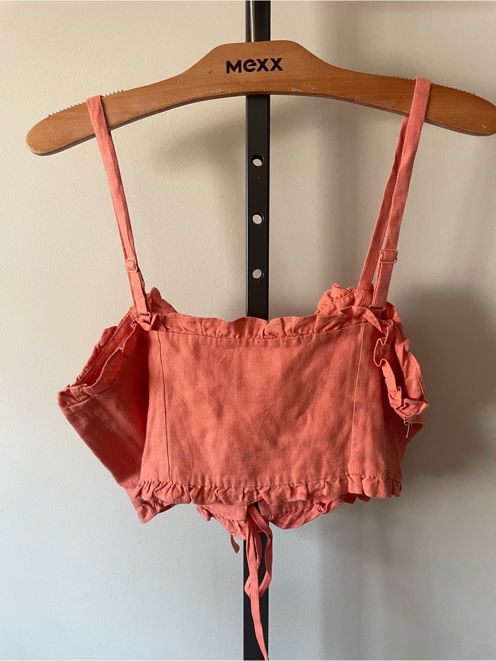 NEW Wilfred 100% Linen Sariah Crop Top Boho Cottagecore Ruffled Corset Coral - Picture 4 of 9